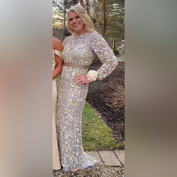 MacDuggal Sequin High-neck Long Sleeved Gown - Picture 2 of 4